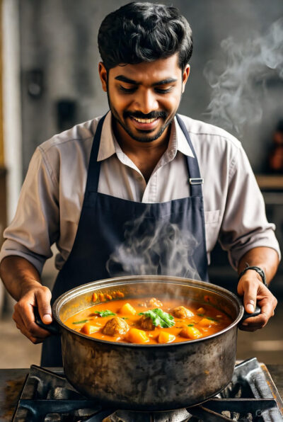 A man serves the food